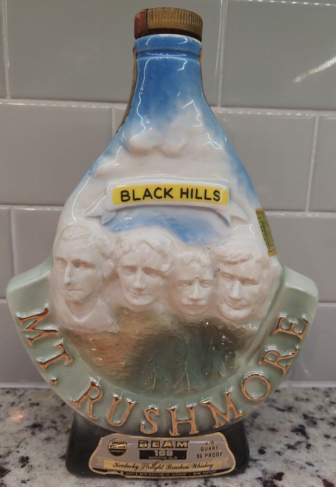 Jim Beam Whiskey Decanter Black Hills Mt Rushmore Regal China Etsy