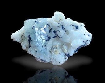 Natural Terminated Aquamarine Crystal with Schrol Tourmaline And Feldspar, Aquamarine Specimen, Aquamarine from Nagar Mine Pakistan - 19 Gm