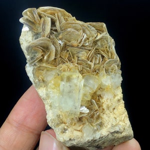 Natural Aquamarine Crystals with Muscovite Mica, Aquamarine Specimen, Top Grade Aquamarine Cluster from Nagar Mine Pakistan, 105  Gram