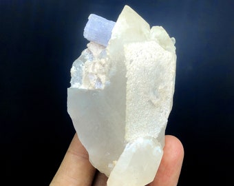 Cristal de kunzita rosa natural con cuarzo terminado, kunzita terminada, espécimen mineral de kunzita áspera Kunzita de Afganistán- 73 gramos