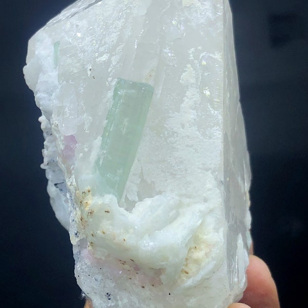 Natural Tourmaline, Green Tourmaline Crystals With Quartz And Pink Lepidolite  , Tourmaline Specimen From Afghanistan - 295 Gram