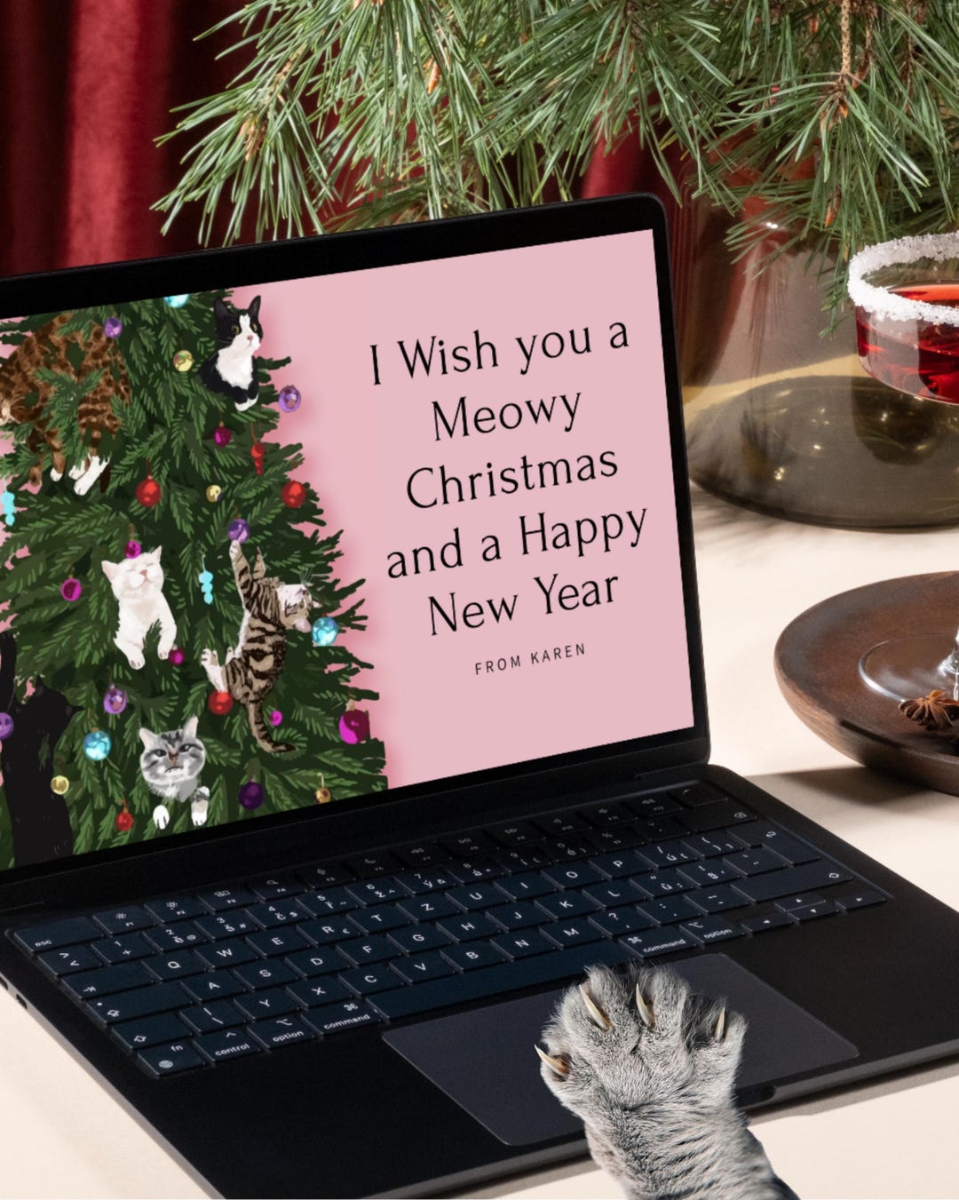 Meowy Christmas Card Printable – Cute Cat Christmas Tree Card – Funny ...