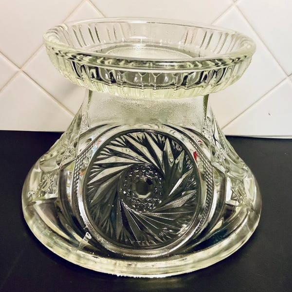 Vintage LE Smith Aztec Pinwheel Punch Bowl Base  EAPG Prescut Glass Pedestal