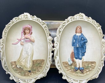 Lefton China Pinky & Blue Boy Wall Placques