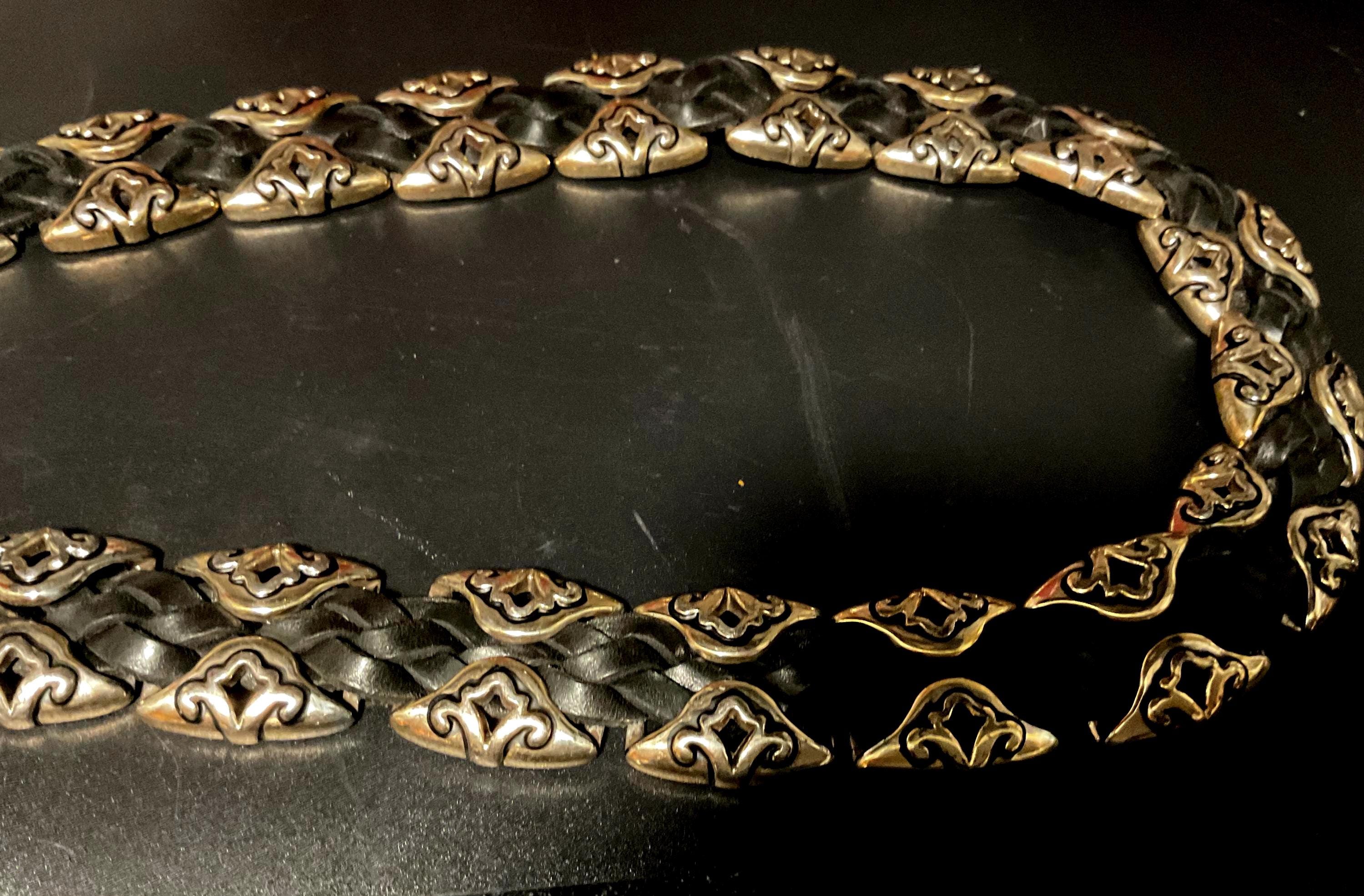 Vintage 1990s Brighton Braided Black Leather Belt 91803 