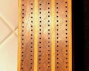 Vintage 1970s Wooden Cribbage Board  3 Track Game Board with Storage Box