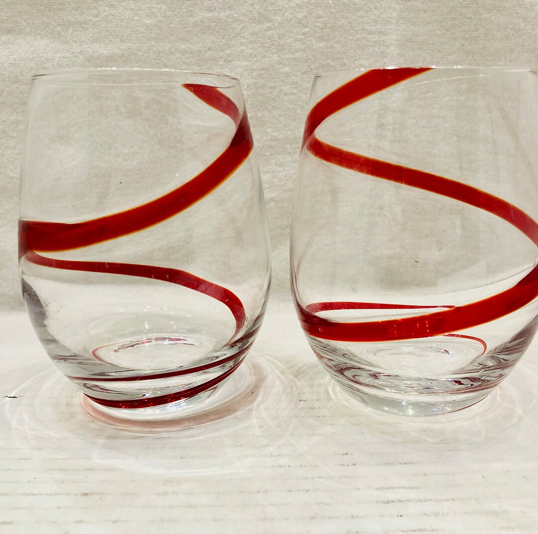 Vintage Pier 1 Swirline Red Wine Glasses Etsy