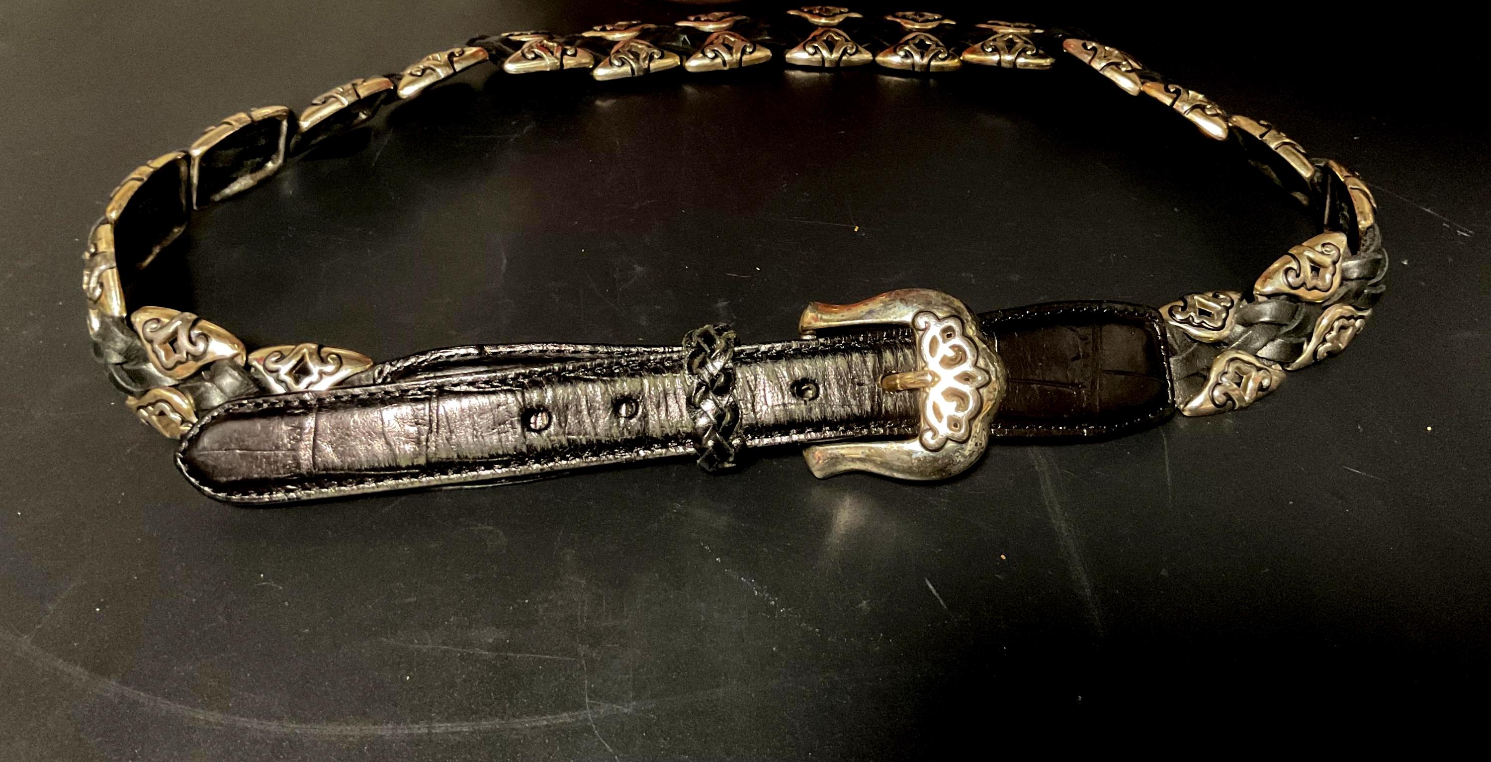 Vintage 1990s Brighton Braided Black Leather Belt 91803  display picture 1