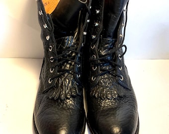 Vintage Justin Brahma Bull Leather Roper Boots | Size 9.5 D, Kiltie Fringe