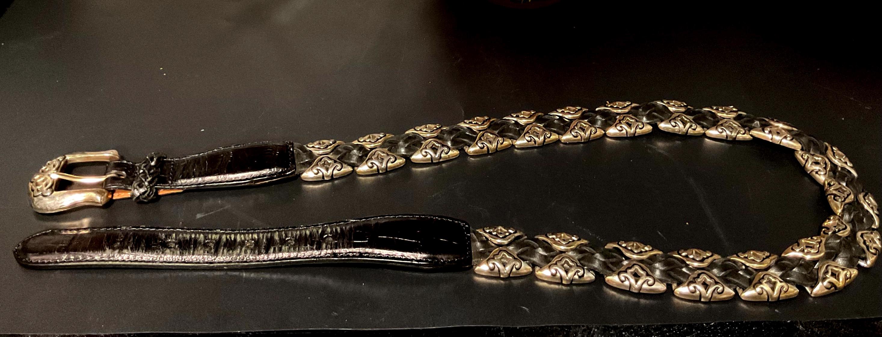 Brighton Belt Women Medium Black Braided Leather Silver Western Vintage 91803 Vintage 1990s Brighton Braided Black Leather Belt 91803  main image 2