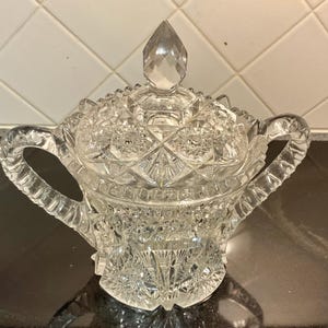 Vintage Cambridge Glass Forks Pattern Biscuit Or Cracker Jar
