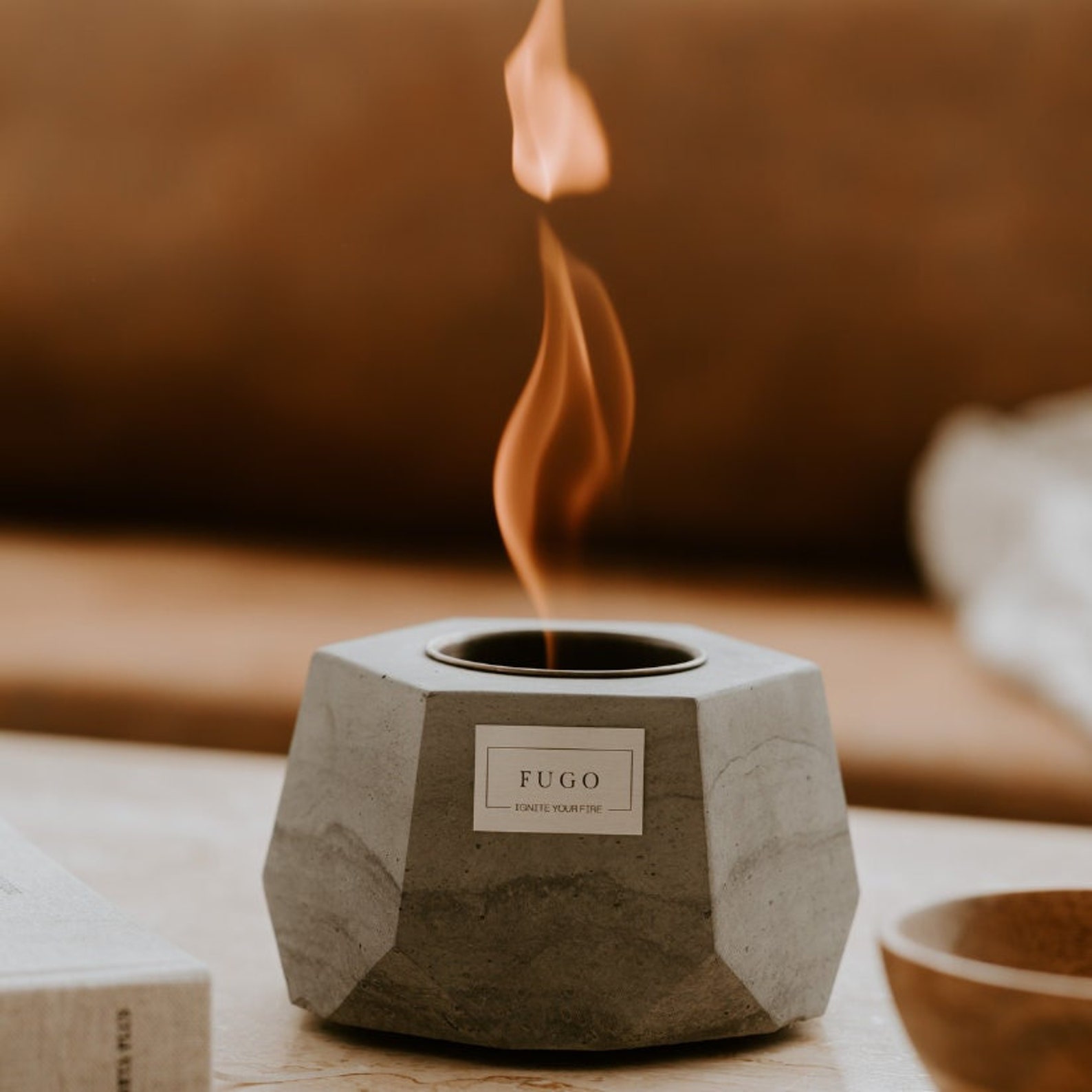 Fugo Biofireplace Concrete Tabletop Fireplace Indoor Etsy