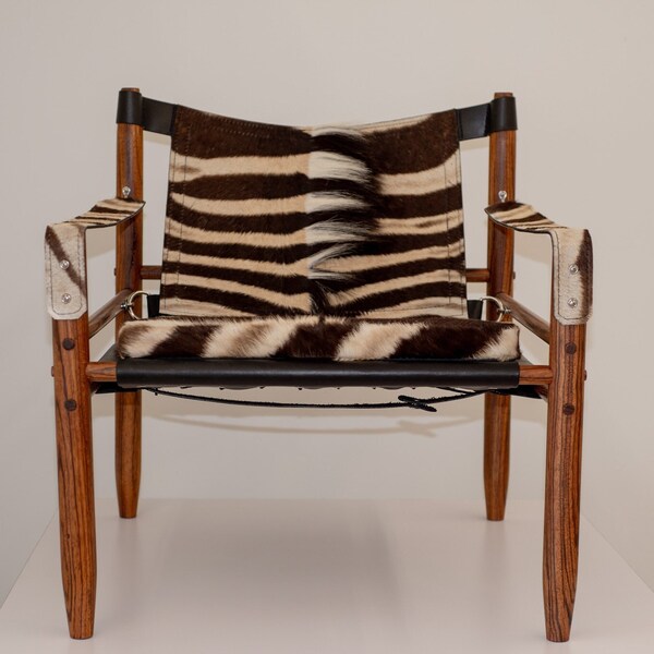 Zebra Hide and Leather Safari Chair