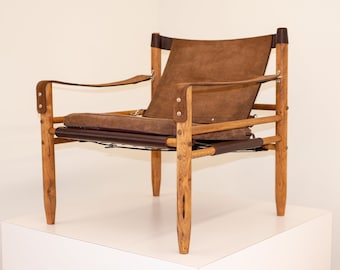 Milk Chocolate Suede & Bridle Leather Safari Chair