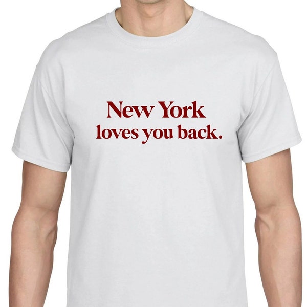 New York Loves You Back T-Shirt, White Grey, Short-Sleeve Unisex Tee, Retro, Vintage, NYC Gift, New York City Present,  Hip Shirt, Cool Top