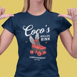 Coco&#39;s Roller Rink Unisex Tshirt, Black Dark Heather Navy Tee, Christopher Street, Roller Skating, Roller Skate, New York, NYC