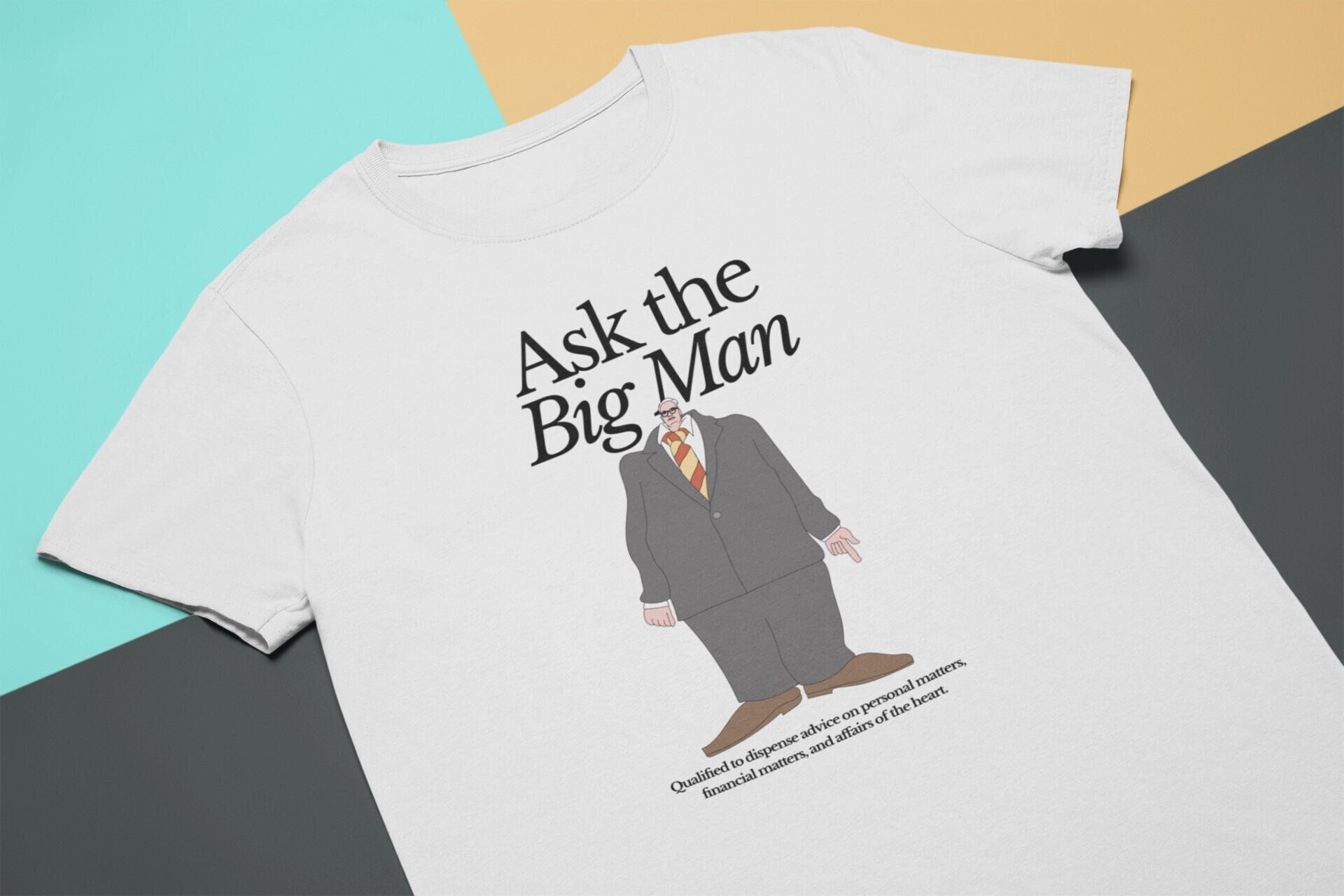Camiseta Ask the Big Man (branca/cinza esportiva)