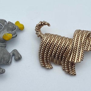 Vintage Signed Napier Goldtone Dog Brooch and Unsigned Enamel Dog Brooch - Lot of two