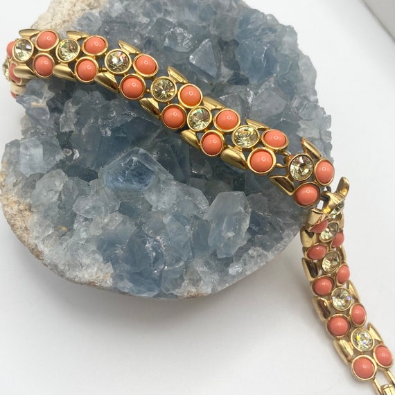 Vintage Joan Rivers Rhinestone and Faux Coral Gol… - image 5