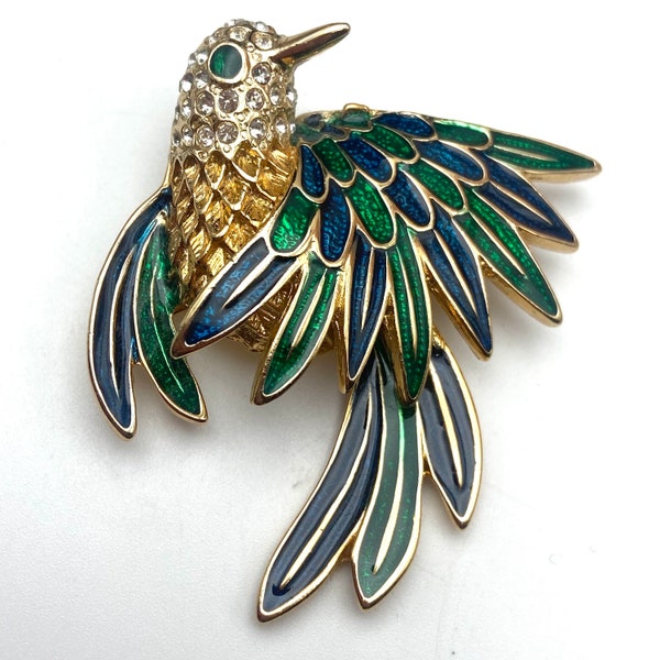 Vintage Signed Lind Enamel Goldtone Bird Brooch 14K Gold Electroplate