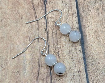 Moonstone Beaded Earrings: Gemstone Dangle Earrings,  Handmade Jewelry, Hypoallergenic
