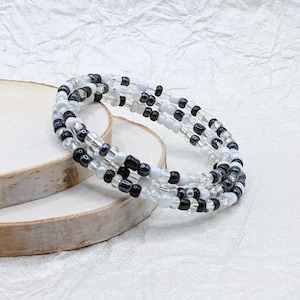 Black and White Beaded Bracelet ~ Stack Wrap Stacking Bracelet ~ Handmade Jewelry