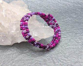 Purple Memory Wire Bracelet: Handmade Jewelry, Seed Bead Wrap Bracelet