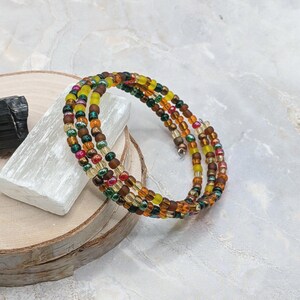 Autumn Fall Beaded Bracelet: Memory Wire Wrap Bracelet, Seed Bead Jewelry