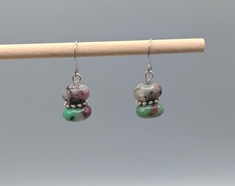 Zoisite Beaded Earrings: Gemstone Dangle Earrings,  Handmade Jewelry, Hypoallergenic