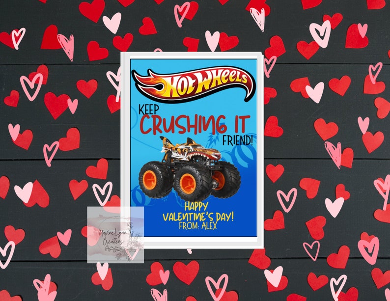 EDITABLE Hot Wheels, Monster Truck, Car Valentine Cards, Kid Valentine
