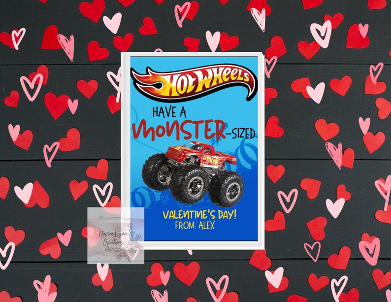 EDITABLE Hot Wheels, Monster Truck, Car Valentine Cards, Kid Valentine ...