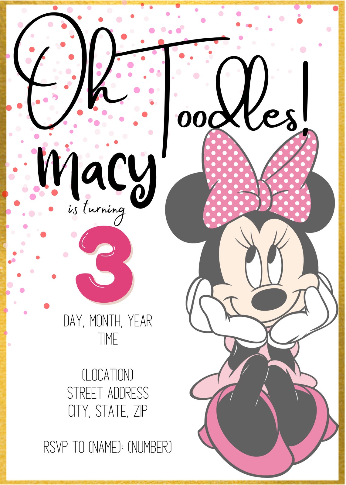 Personalized Minnie Mouse Birthday Invitation Printable - Etsy