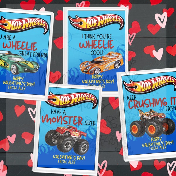 EDITABLE Hot Wheels, Monster Truck, Car Valentine Cards, Kid Valentine Cards, School Valentine, Printable Valentines, Race Car Printbles,