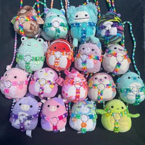 Squishmallow Kandi Harness Necklace rave accessories plushie candy jewelry cute festival fish cow rainbow penguin kids brat pride summer