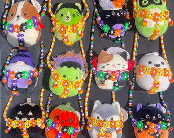 Halloween Squishmallow Kandi Harness Necklace rave accessories plushie candy jewelry cute festival fish cow rainbow penguin kids spooky