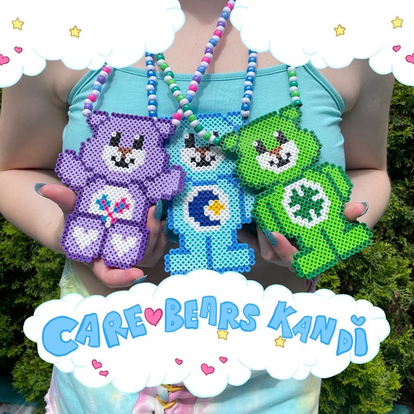Care Bears Kandi Necklace Perler | Raves Rave Trading Candy EDM EDC Lost Lands Beads Beaded Kids Jewelry Cute Fun Necklace rave accessories