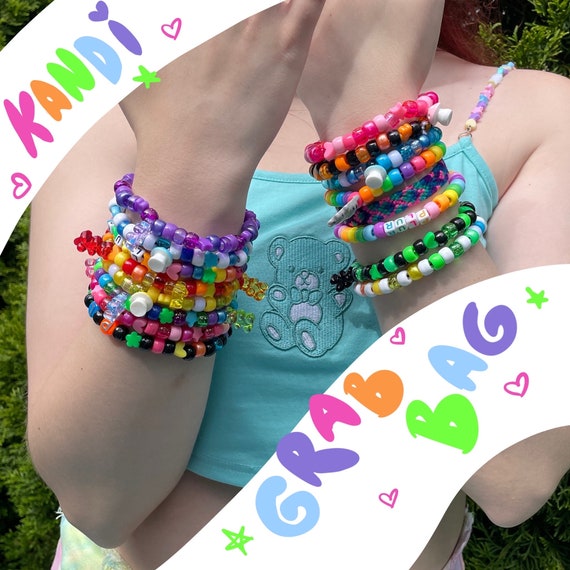 KANDI Bracelet Grab Bag Rave Bracelets Kids Jewelry Beads EDC Lost Lands Friendship  Bracelet Charms Mushrooms Gummy Bears Candy Trading 