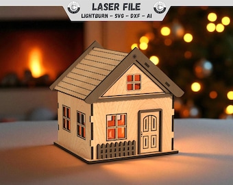 Kerst laserbestand lantaarn lasergesneden bestand Kerst houten huis Kerstdecoratie lantaarn theelicht lamp deco SVG sjabloon DXF sjabloon