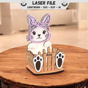 File di taglio laser per scatola di legno coniglietto pasquale File di taglio laser SVG per cestino pasquale File di taglio nido pasquale Regalo pasquale DXF Nido pasquale personalizzato