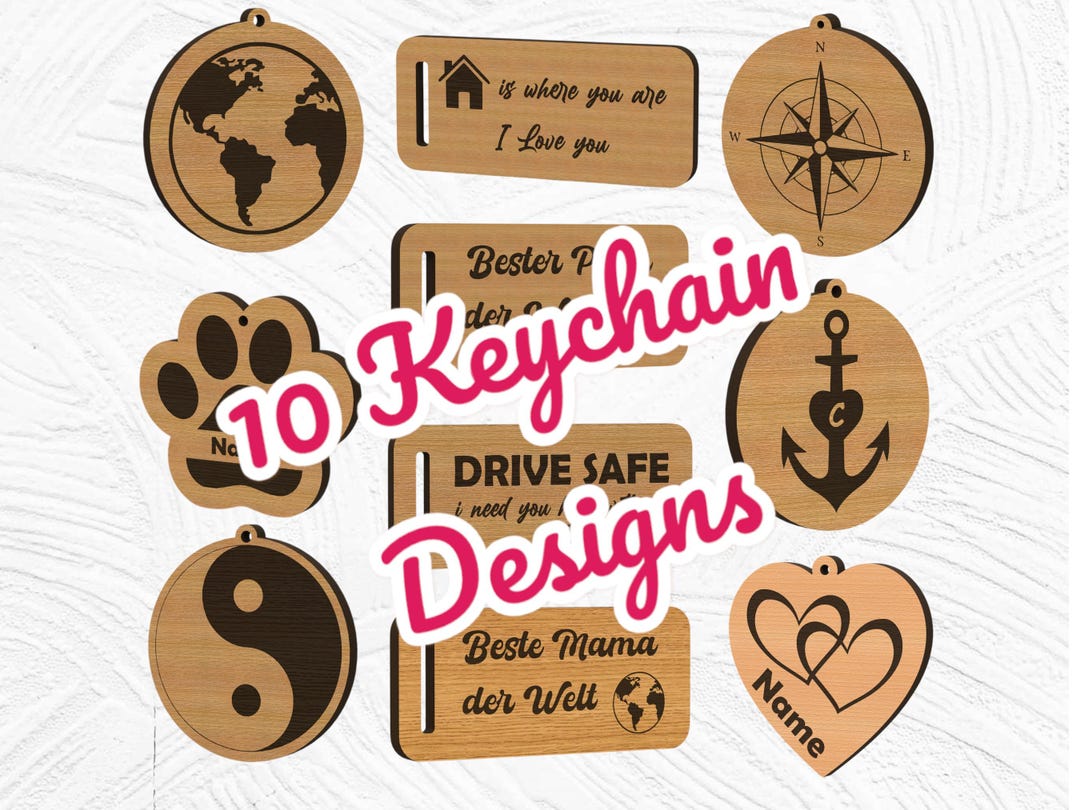 Keychain Design SVG Set Laser Cut File Laser File SVG File DXF Ai ...