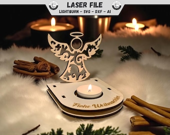 Laser file Christmas Laser Cut File Tealight holder Angel file Candle holder Lantern Xmas Angel SVG Glowforge wooden candle holder DXF Ai