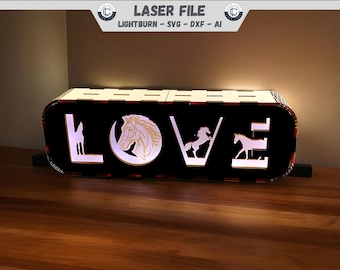 Laser File Pferde Licht Box Datei Deko Nachtlicht Laterne SVG Glowforge DXF Digitaler Download