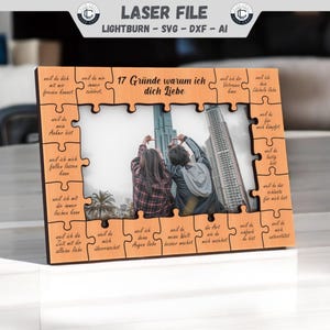 Archivo cortado con láser Marco de imagen del Día de San Valentín Razones del Día de San Valentín por las que te amo Archivo láser Descargar DXF Ai Glowforge Ready