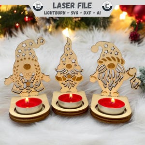 File di taglio laser Gnome Portacandela natalizio Decorazione natalizia Portacandele Decorazione SVG File laser File laser Natale