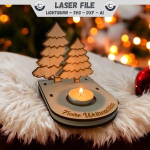 Laser File Weihnachten Kerzen Teelichthalter Bäume Datei Candle holder Christmas SVG, Glowforge Holz Kerzenhalter, DXF, Ai, Digitaler
