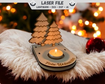Laser File Christmas Candles Tealight Holder Trees File Candle holder Christmas SVG, Glowforge Wooden Candle Holder, DXF, Ai, Digital