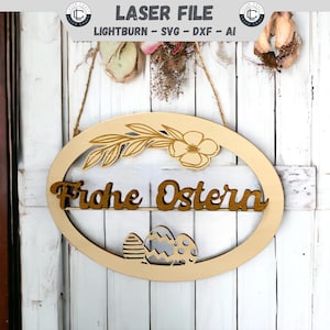 Frohe Ostern Laser Cut File Osterdekoration Laserdatei Türaufhänger Frühlingsdekoration DXF Schnittdatei SVG Laserschnitt Digitaler Download