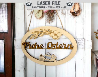 Vrolijk Pasen Laser Cut-bestand Paasdecoratie Laserbestand Deurhanger Lentedecoratie DXF-snijbestand SVG Laser Cut Digitaal downloaden