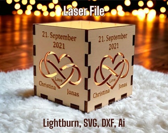 Laser File Lantern Love Valentine Valentine's Day File Lantern Lantern SVG Glowforge Wooden Candle Holder DXF Ai Vector Digital Download