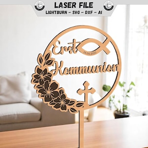 Décoration de gâteau de première communion, fichier laser, fichier de découpe laser de confirmation, décoration de communion, fichier de découpe SVG, fichier de découpe DXF, décoration de gâteau